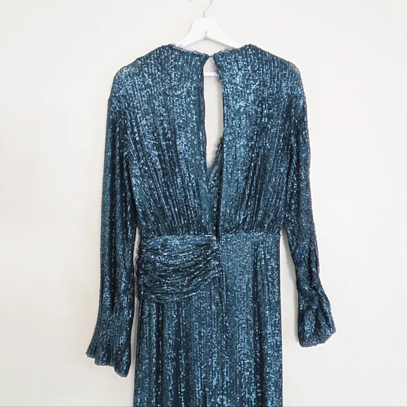 Jonathan Simkhai Sequin Drape Front Gown Emerald Green Teal Size 4 - Picture 3 of 8